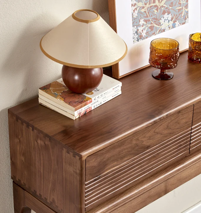 ModernGrain Walnut Console Table with Fluted Drawers