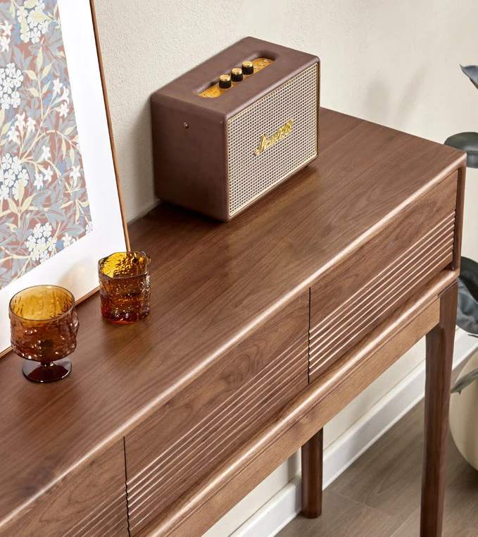 ModernGrain Walnut Console Table with Fluted Drawers