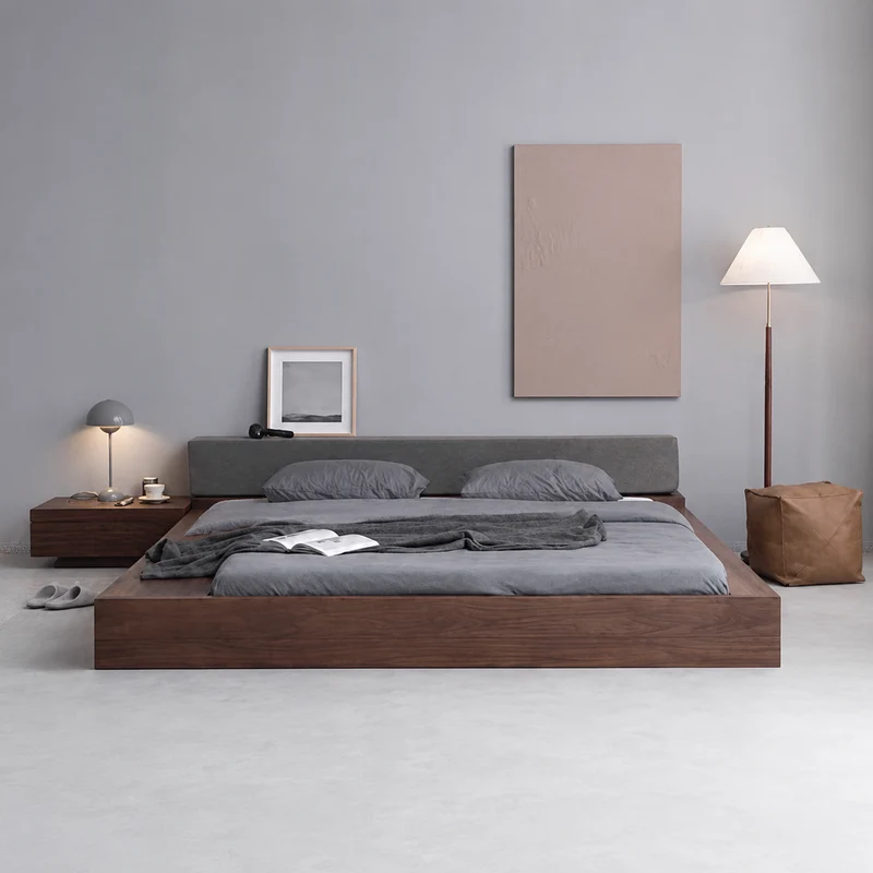 Earth Frame Upholstered Platform Bed with Walnut