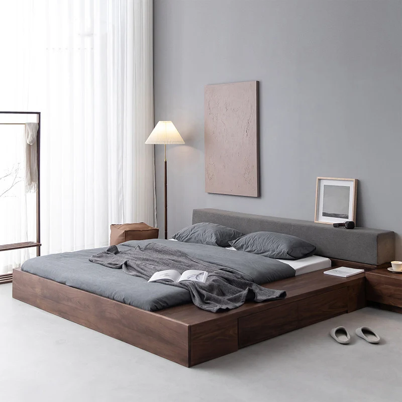 Earth Frame Upholstered Platform Bed with Walnut