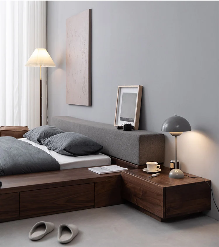 Earth Frame Upholstered Platform Bed with Walnut