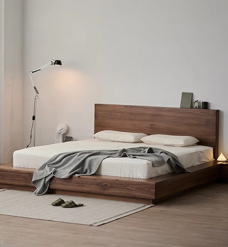Floor Form Low Platform Bed Frame in Walnut Finish