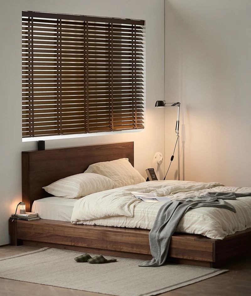 Floor Form Low Platform Bed Frame in Walnut Finish
