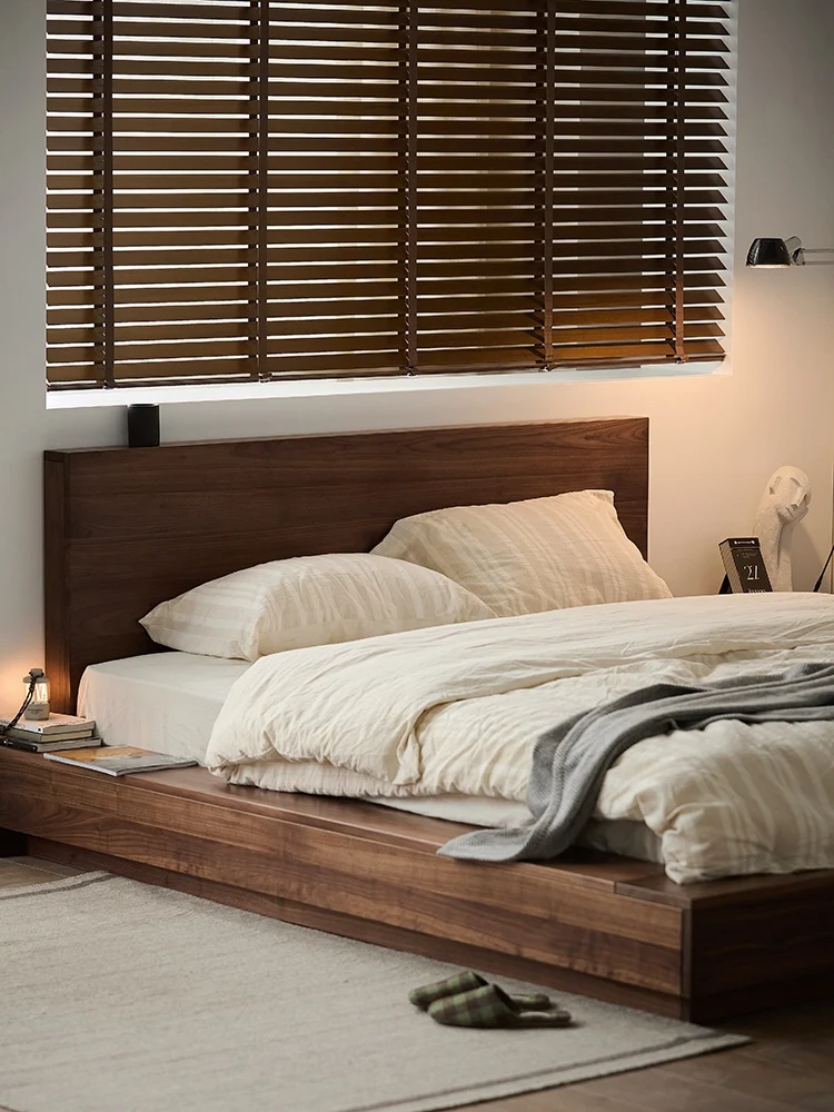 Floor Form Low Platform Bed Frame in Walnut Finish