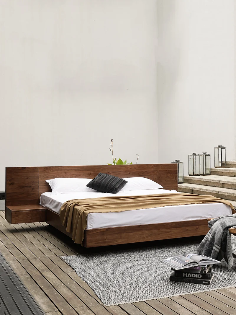 Base Timber Floating Walnut Platform Bed