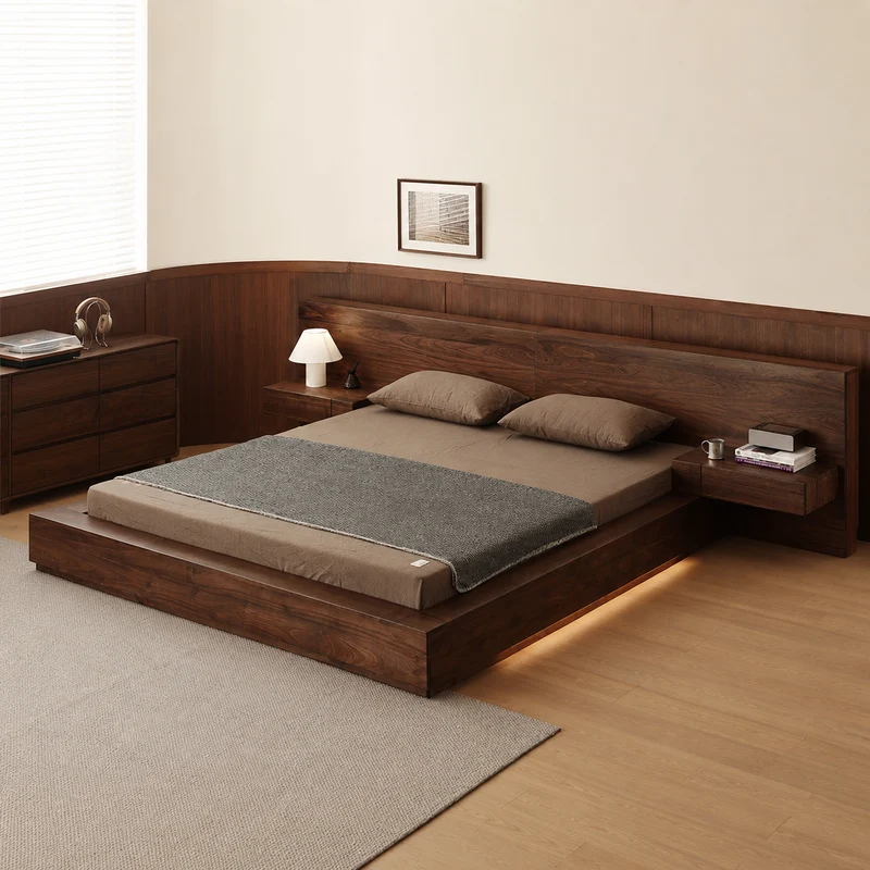 Modern Solid Walnut Low Profile Platform Bed