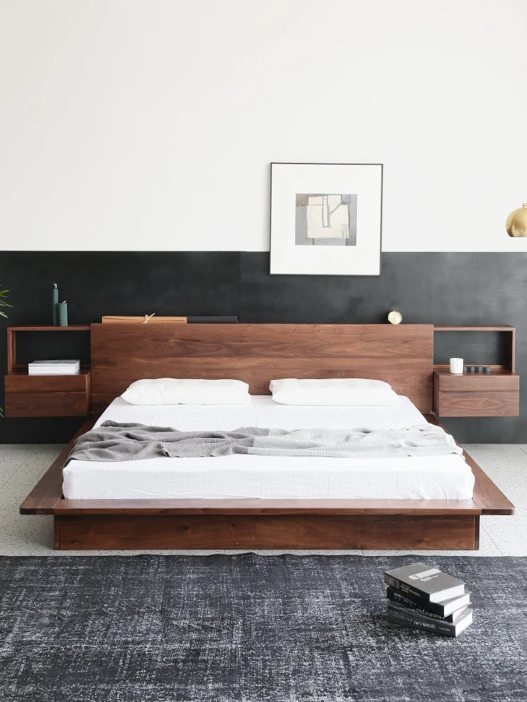 Timber Suite Modern Walnut Wood Floating Platform Bed