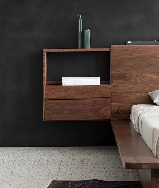 Timber Suite Modern Walnut Wood Floating Platform Bed