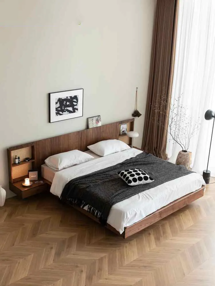 Pure Bed Modern Walnut Wood Floating Platform Bed