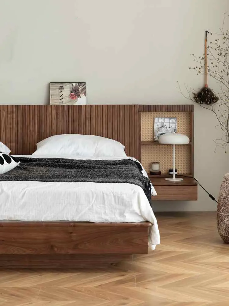 Pure Bed Modern Walnut Wood Floating Platform Bed