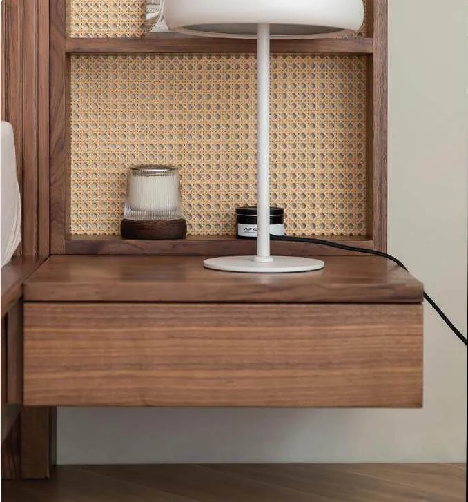 Pure Bed Modern Walnut Wood Floating Platform Bed