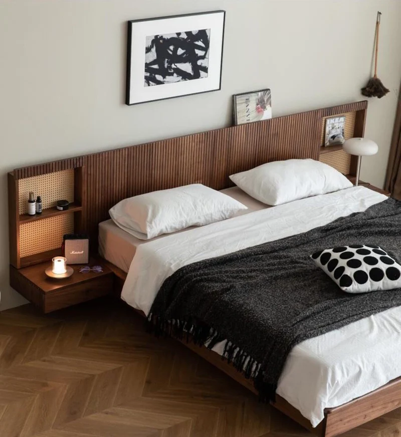 Pure Bed Modern Walnut Wood Floating Platform Bed