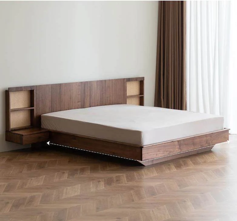 Pure Bed Modern Walnut Wood Floating Platform Bed