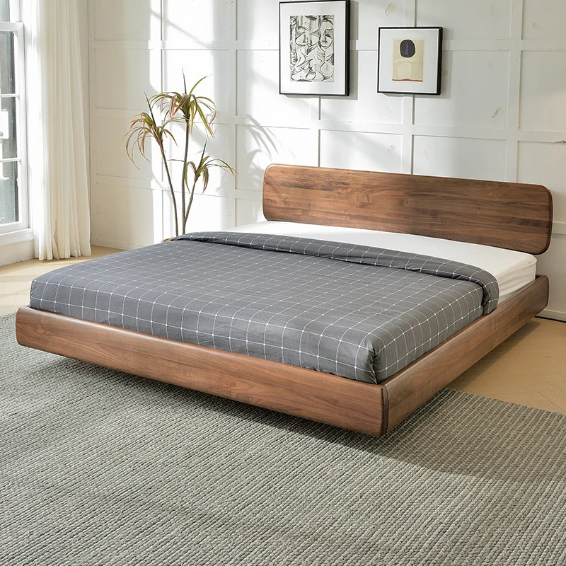 American Rest Floating Solid Black Walnut Platform Bed with Curved Headboard