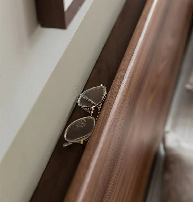 American Rest Floating Solid Black Walnut Platform Bed with Curved Headboard