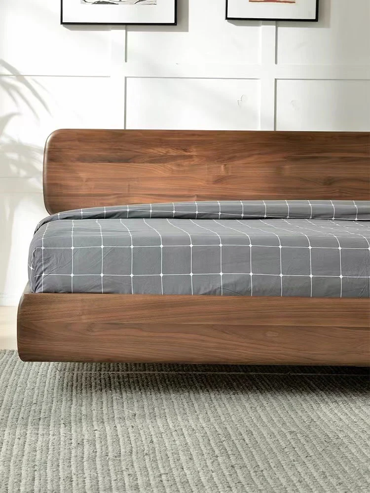 American Rest Floating Solid Black Walnut Platform Bed with Curved Headboard