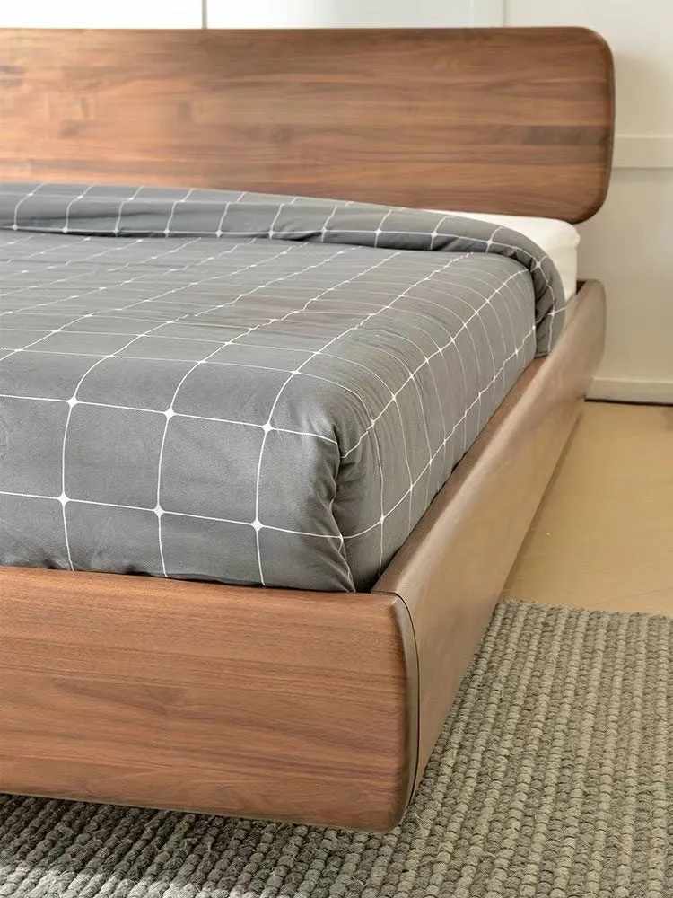 American Rest Floating Solid Black Walnut Platform Bed with Curved Headboard