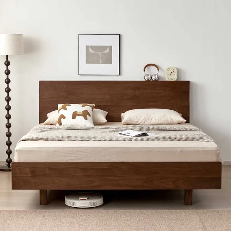 Minimalist Walnut Wood Platform Bed