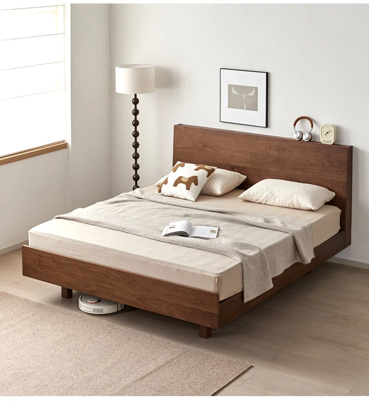 Minimalist Walnut Wood Platform Bed