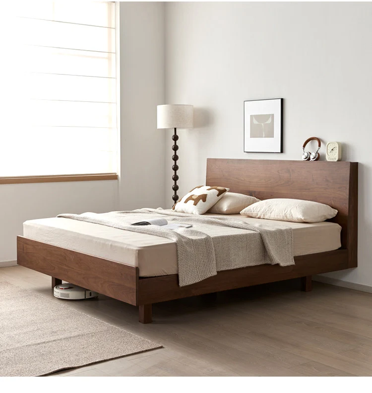 Minimalist Walnut Wood Platform Bed