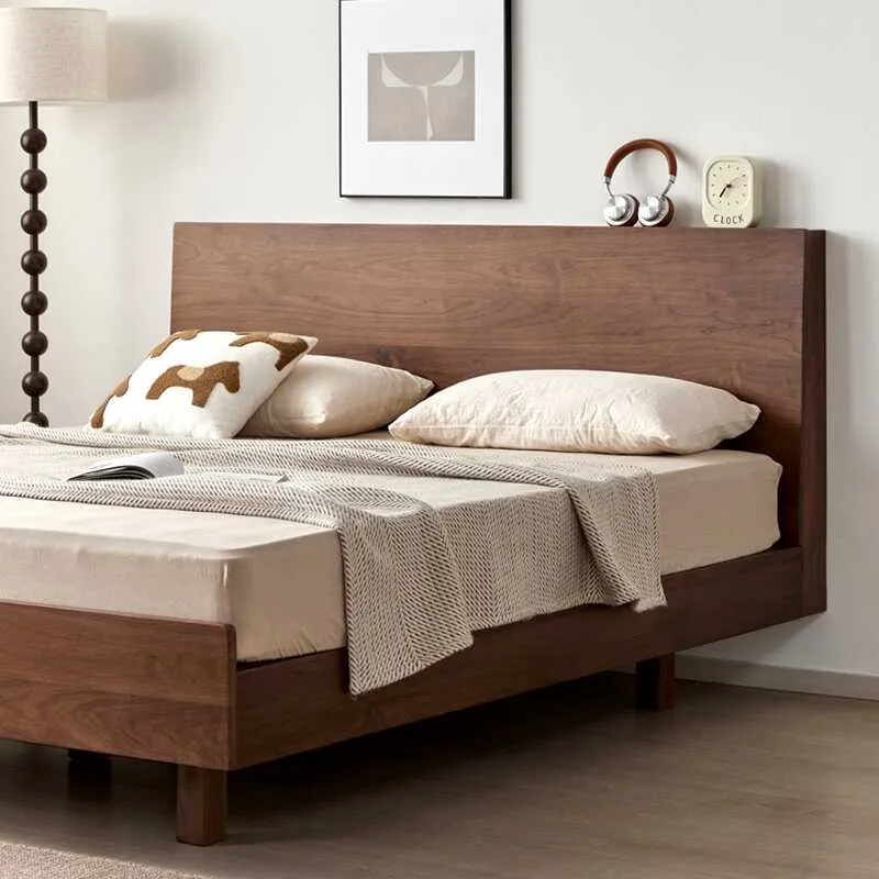 Minimalist Walnut Wood Platform Bed