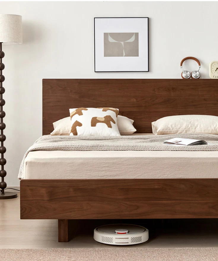 Minimalist Walnut Wood Platform Bed