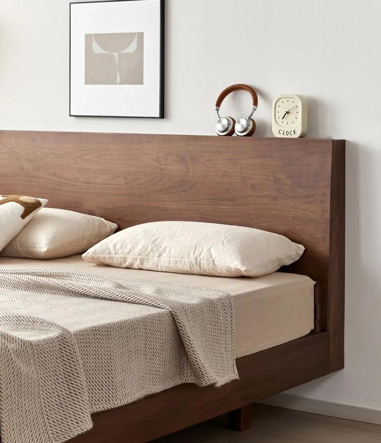 Minimalist Walnut Wood Platform Bed