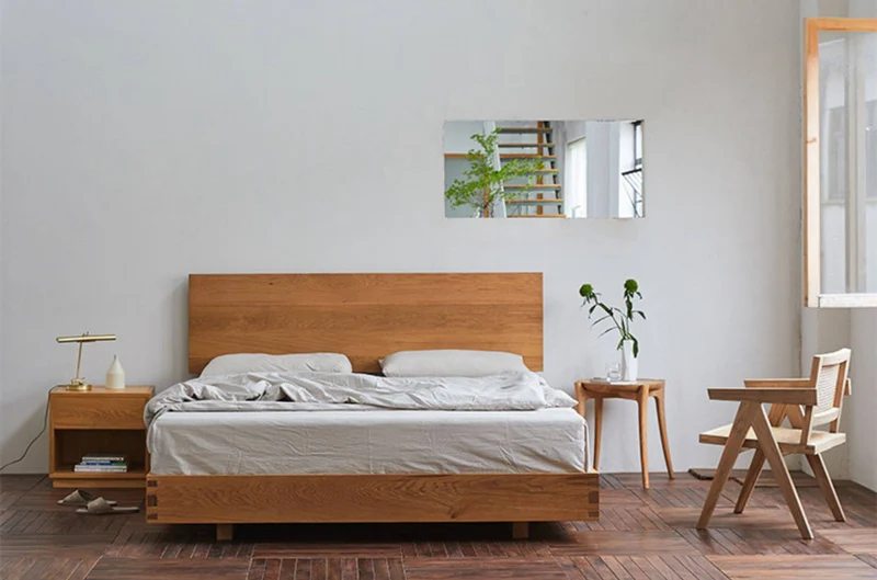 PureTimber Elementary Design Cherry Wood Bed Frame