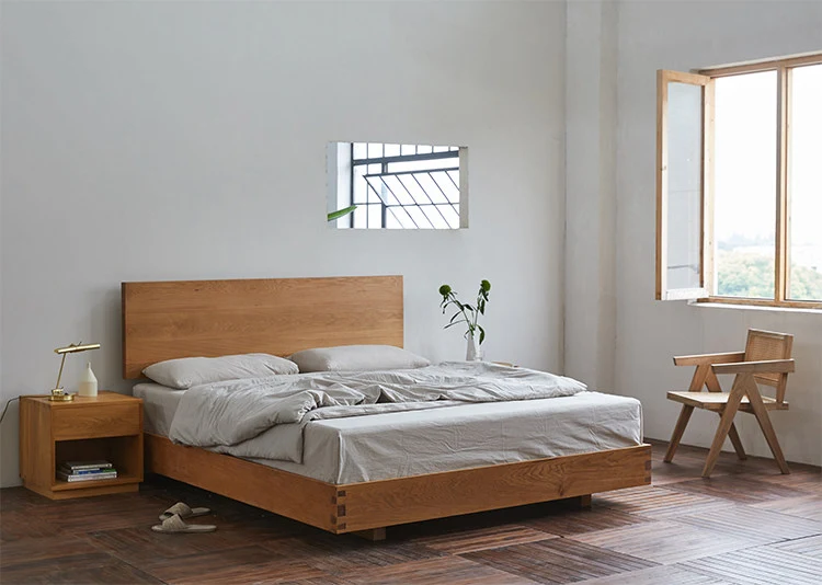 PureTimber Elementary Design Cherry Wood Bed Frame