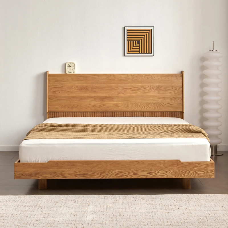 BedGrove Natural Oak Wood Fluted Bed Frame