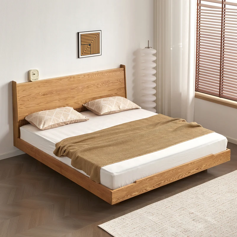 BedGrove Natural Oak Wood Fluted Bed Frame