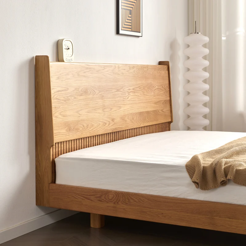 BedGrove Natural Oak Wood Fluted Bed Frame