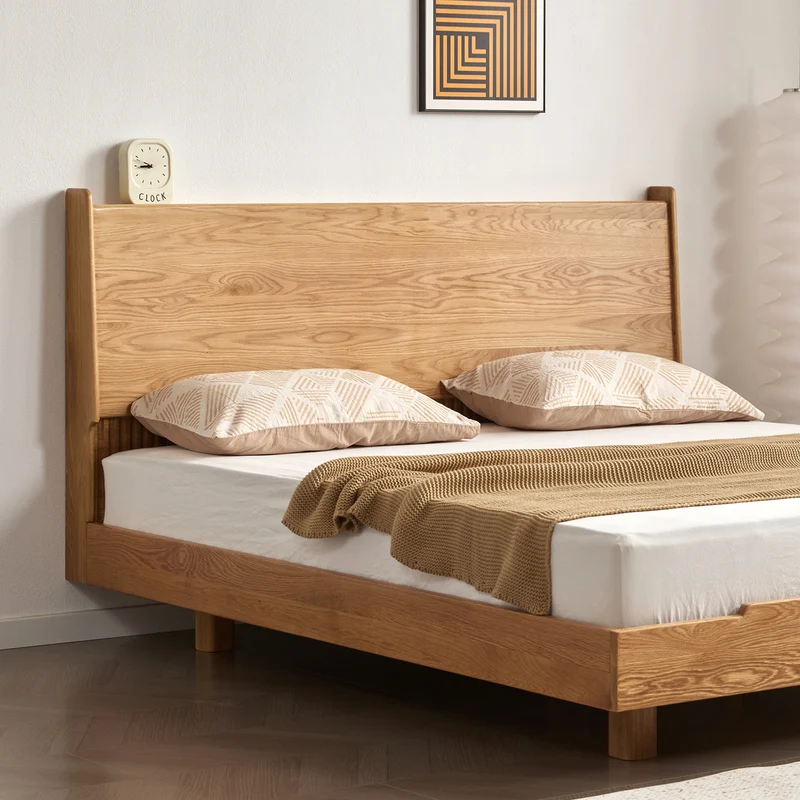BedGrove Natural Oak Wood Fluted Bed Frame