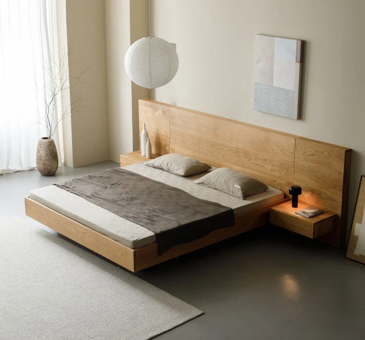 Japandi Low Profile Platform Oak Wood Bed