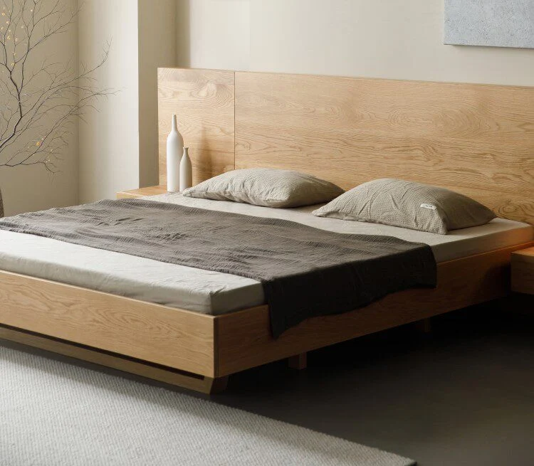 Japandi Low Profile Platform Oak Wood Bed