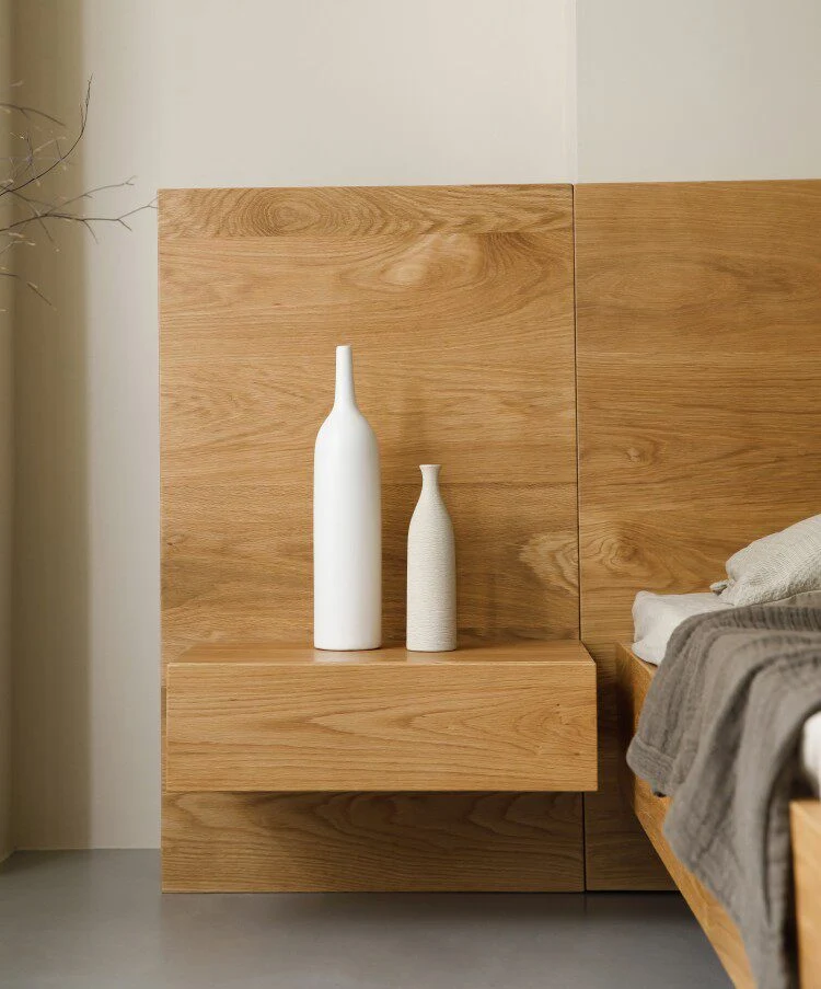 Japandi Low Profile Platform Oak Wood Bed