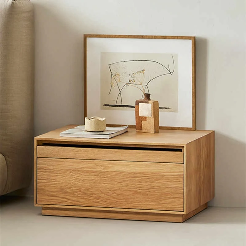 Japandi Minimalist White Oak Wood Nightstand