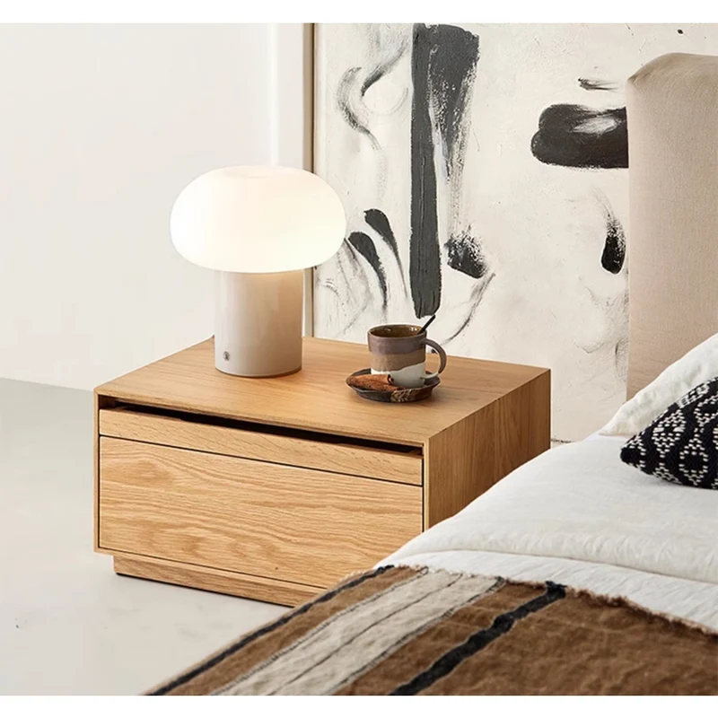 Japandi Minimalist White Oak Wood Nightstand