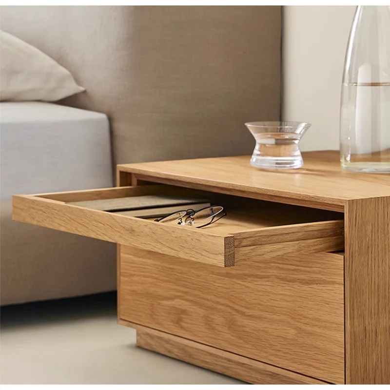 Japandi Minimalist White Oak Wood Nightstand