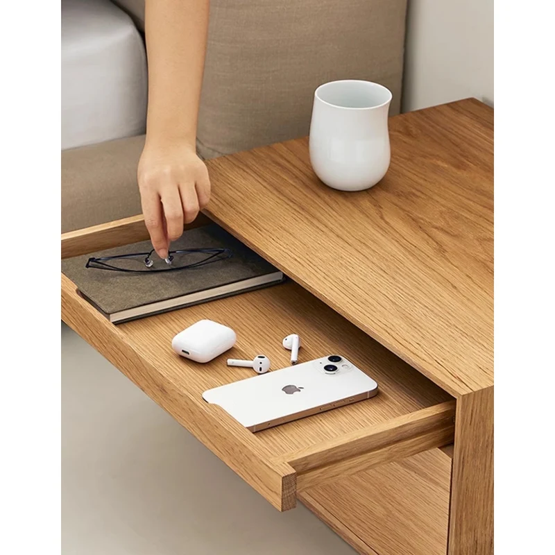 Japandi Minimalist White Oak Wood Nightstand