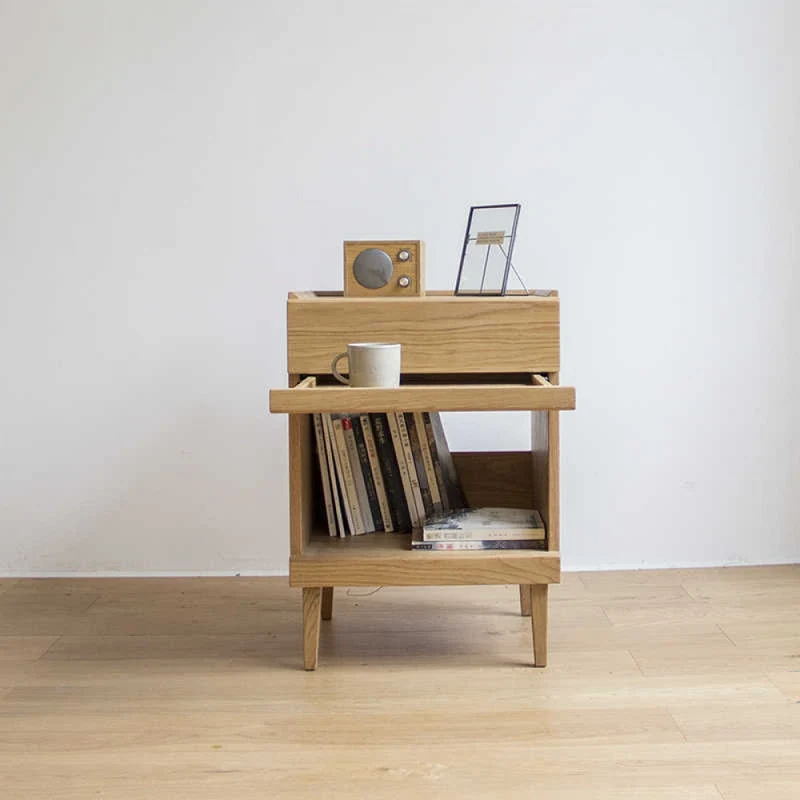 Elegant White Oak Wood Nightstand with Decorative Top
