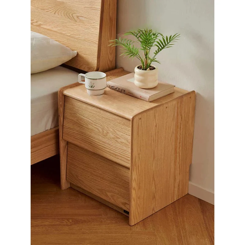 Clean Lines White Oak Wood Bedside Table