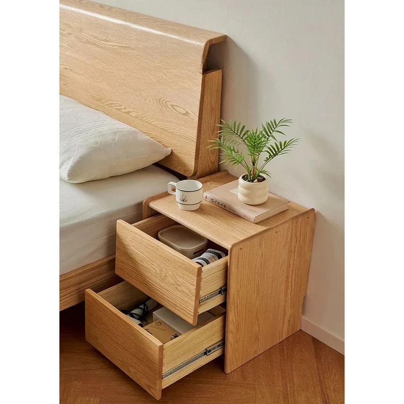 Clean Lines White Oak Wood Bedside Table