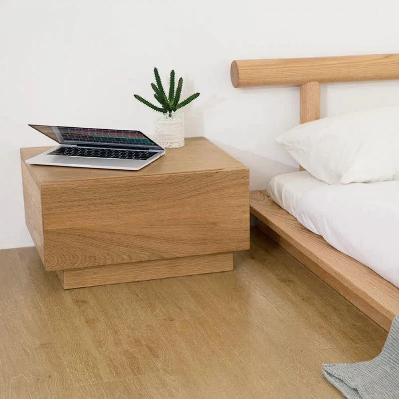 Hidden Appearance White Oak Wood Bedside Table
