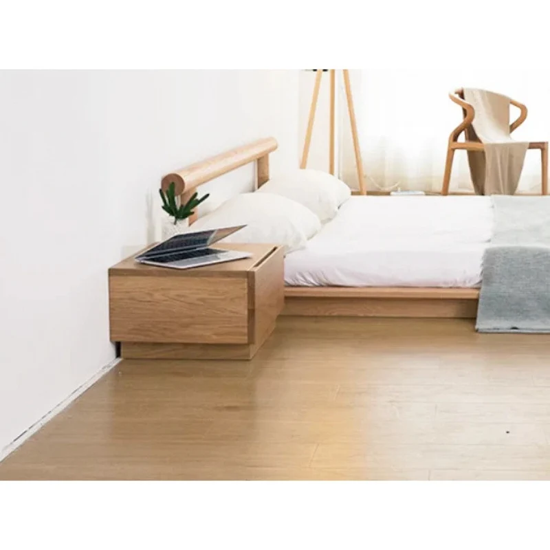 Hidden Appearance White Oak Wood Bedside Table