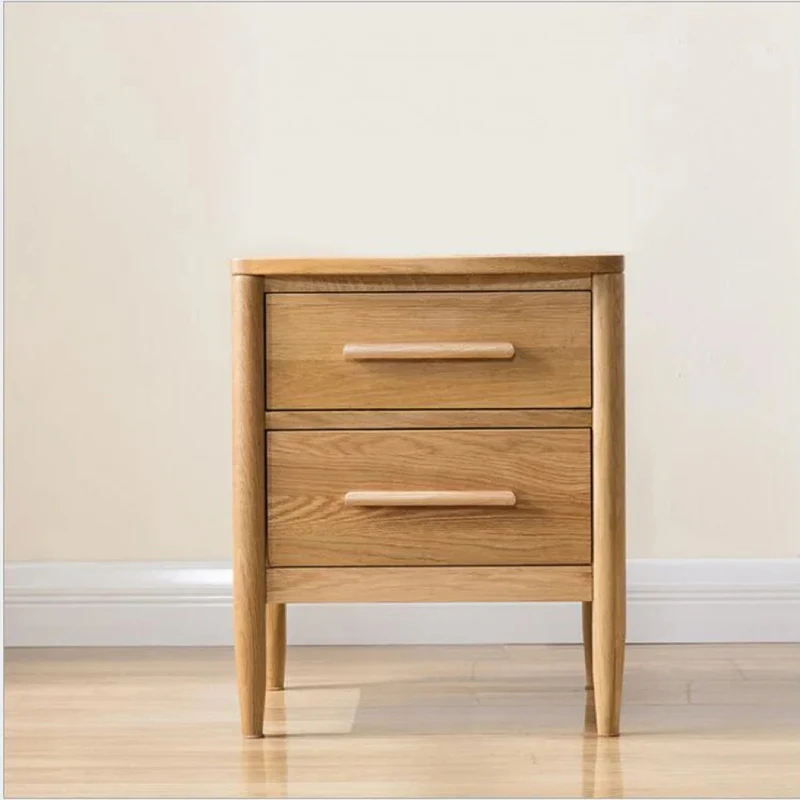 Handcrafted White Oak Wood End Table with 2 Drawers