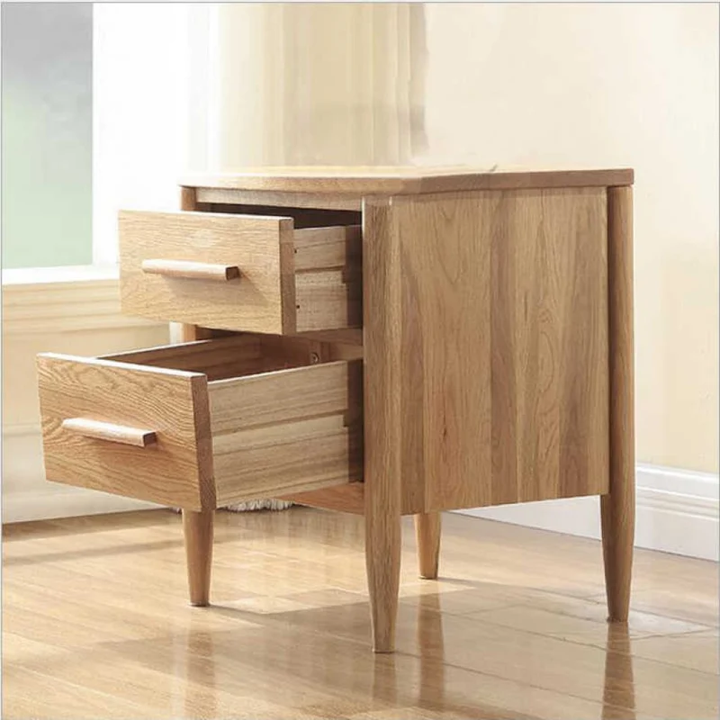 Handcrafted White Oak Wood End Table with 2 Drawers