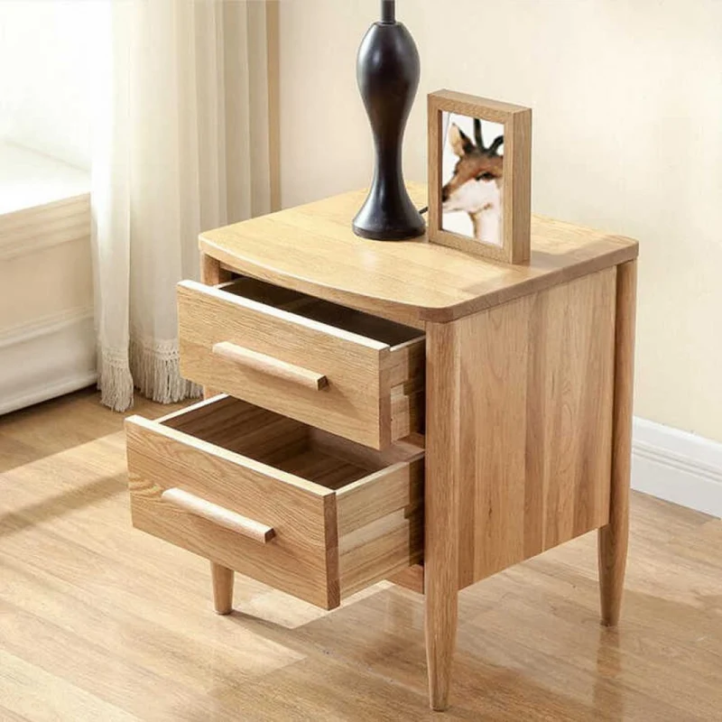 Handcrafted White Oak Wood End Table with 2 Drawers
