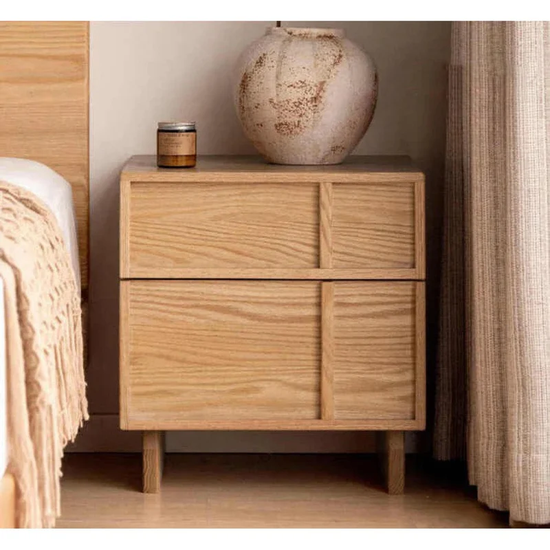 Modern Cross Design White Oak Wood Nightstand