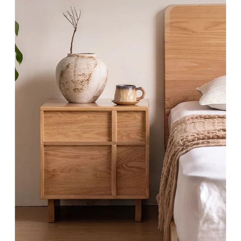 Modern Cross Design White Oak Wood Nightstand
